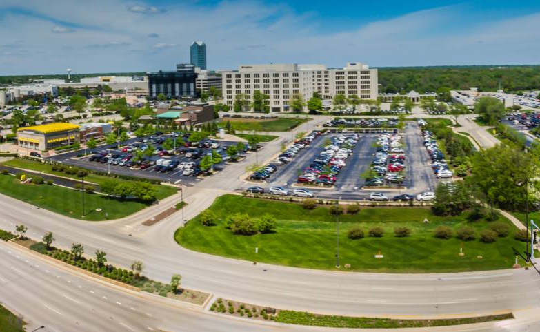 Aerial view of Oak Brook Illinois corporate and business district showcasing economic development and commercial growth