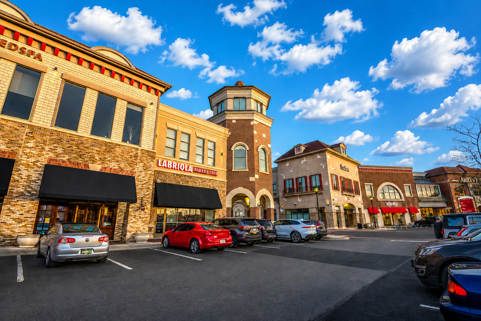 Upscale shopping and business district in Oak Brook Illinois featuring retail stores, restaurants, and commercial development