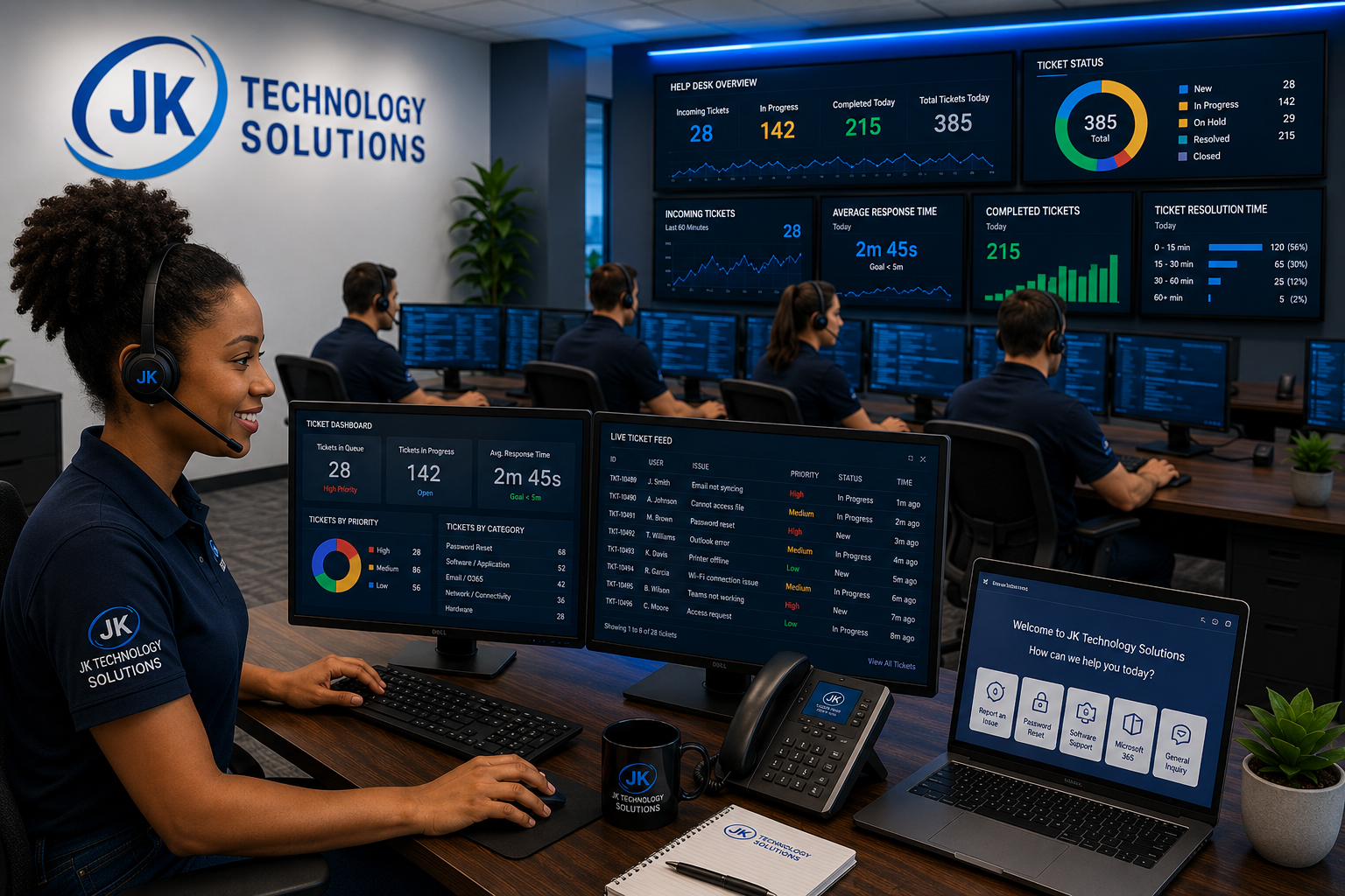 USA-based JK Certified Help Desk technicians providing 24/7 remote IT support, Microsoft 365 assistance, and technical support for businesses.