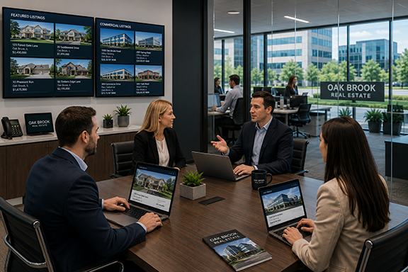 Professionals using modern business technology and IT infrastructure in an Oak Brook Illinois corporate office.