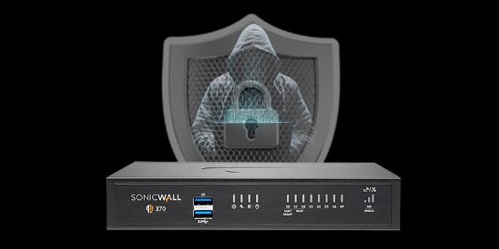 Small business firewall protecting a company network from cyber threats and hackers.